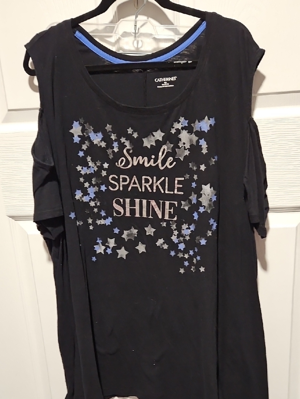 Catherines Black Star Graphic Tee with Metallic Text